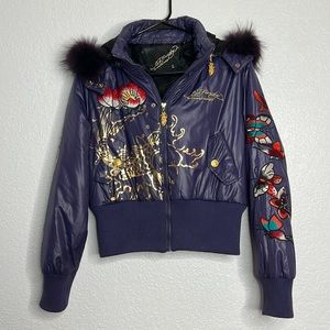 Christian Audigier *edhardy* vintage purple embroidery jacket (L) runs small